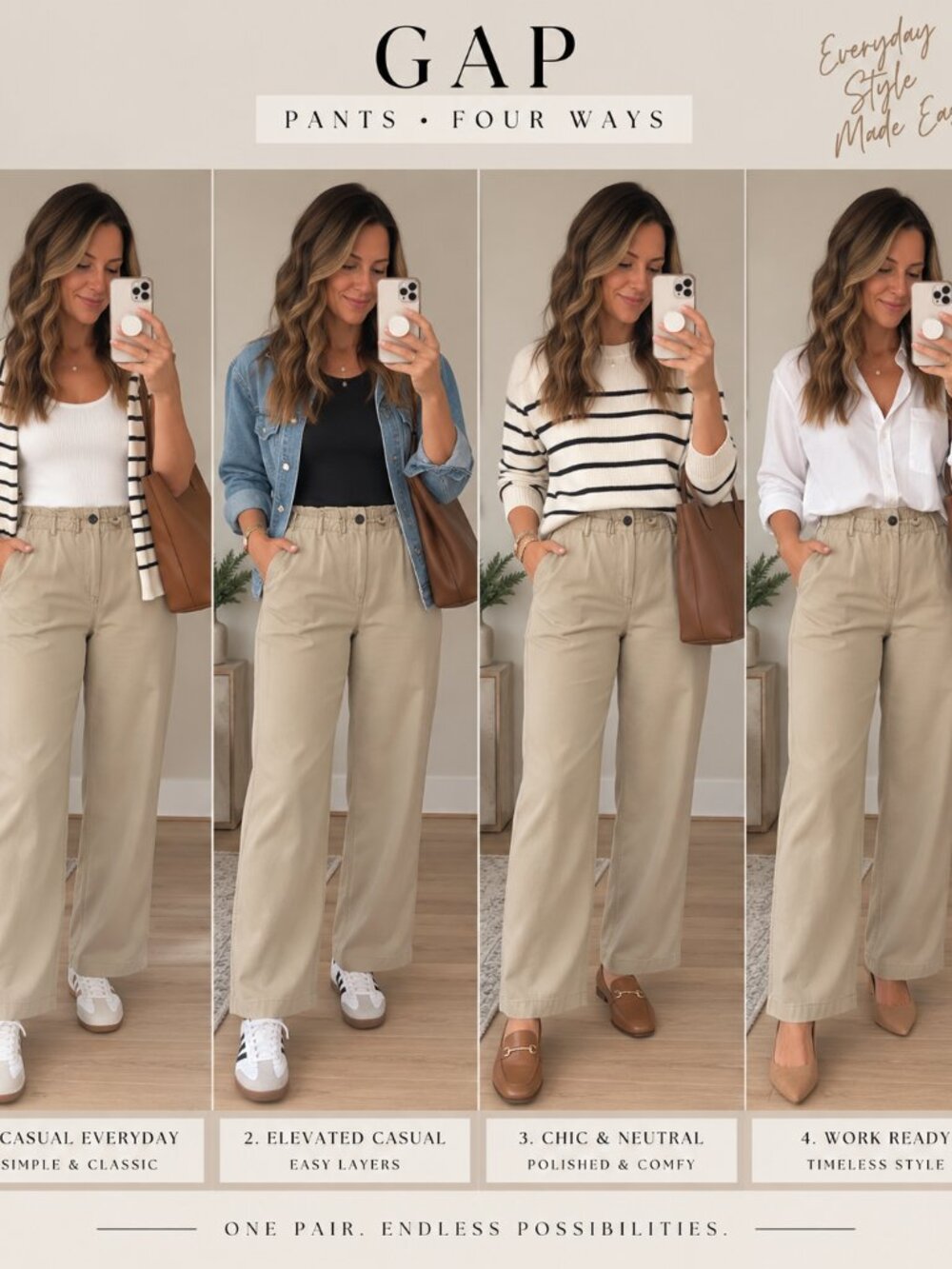 Gap Women's Khaki Pants Size M Wide Leg Cotton Lyocell Chino